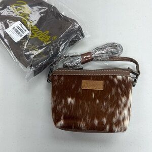 Wrangler Tan and White Crossbody Bag cowhide tooling